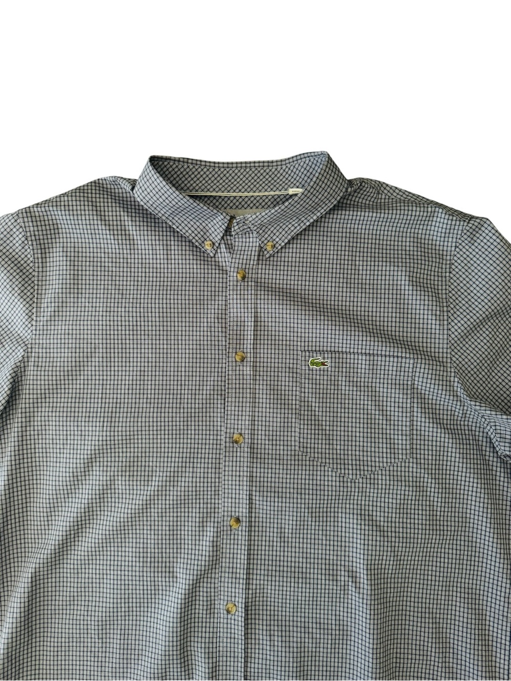 Lacoste Regular Fit Button Down Shirt Blue Check Plaid Croc Logo XL 2XL